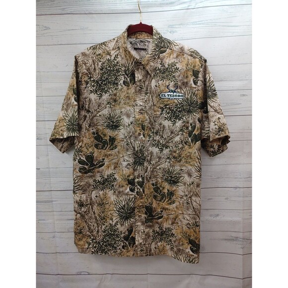 Game Guard El Tesoro Mens Shirt Vented Camo Buttons Short Sleeve Cactus L - Picture 1 of 10
